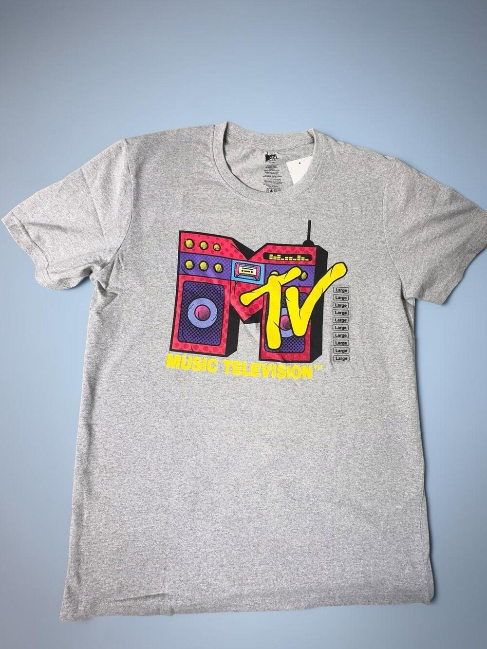 MTV Music Television Logo T Shirt Men’s Large Gray Graphic Tee NWT